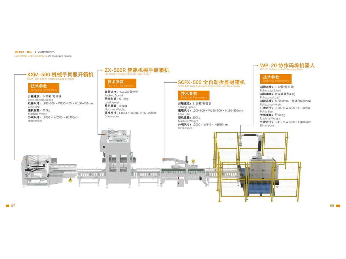 Integrated Line Solution Two-Axis Robotic Case Erecting, Packing, Sealing and Palletizing Solution